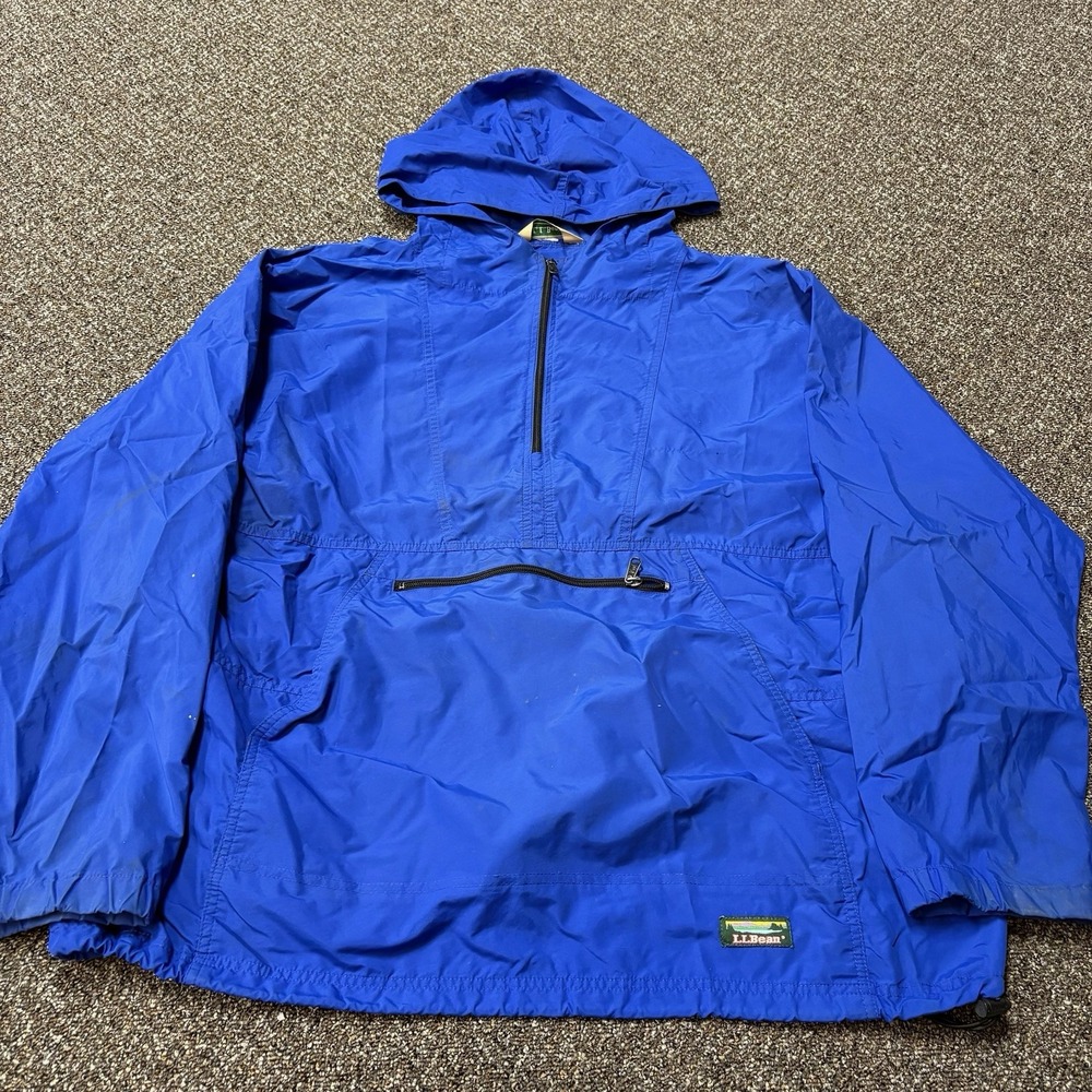 Ll Bean Jacket Zip Up Quarter Large Hooded Vintage 1990s Parka Royal Blue
